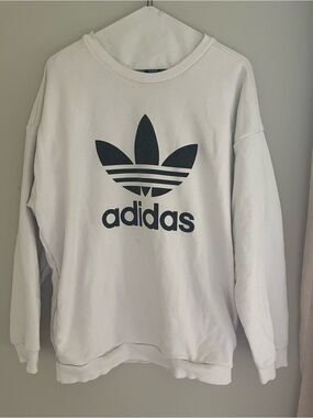 adidas White Crew Sweatshirt with Black Trefoil Logo